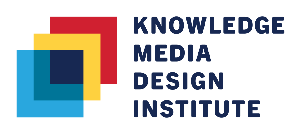 The logo for the Knowledge Media Design Institute. In addition to the aforementioned text, it includes three overlapping coloured squares (blue, yellow, and red).